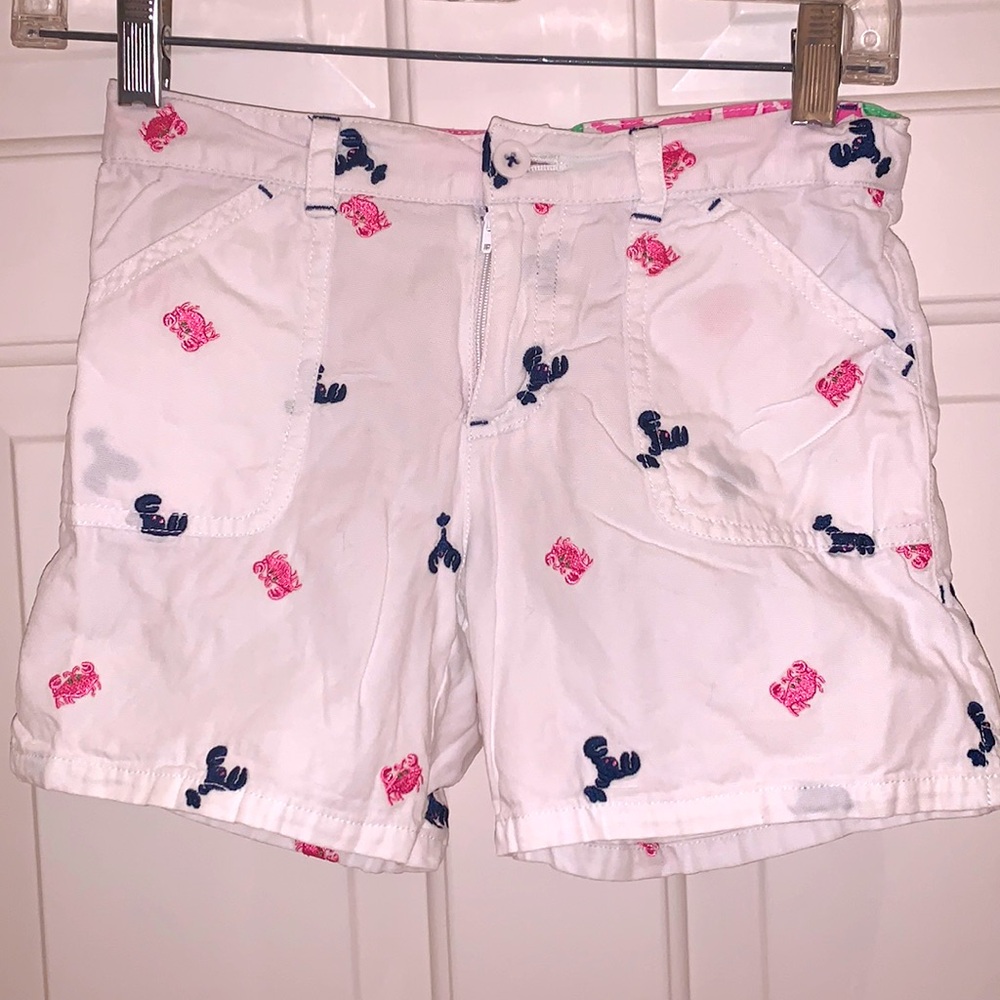 Lilly Pulitzer White Shorts Embroidered Navy Pink Crabs Lobsters Girls Size 10 - Picture 2 of 9